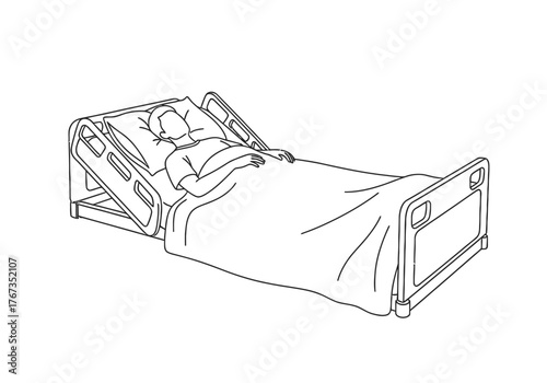 Line art of a person lying in an adjustable hospital bed