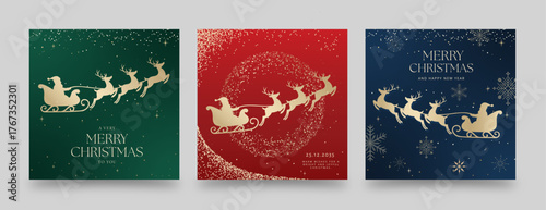 Christmas Social Media Post Template for Luxury Holiday Invite, Flyer, Announcement & Festive Xmas Poster. Merry Christmas Text, Luxe Vector Illustration