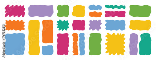 hand drawn organic liquid rectangle frame shapes set. vector fluid square blobs. wavy irregular abstract flat text box spots. curvy random colorful banners