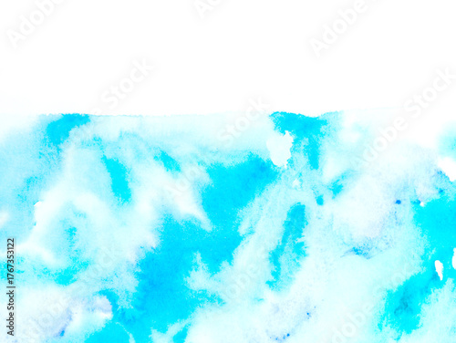 Real Hand Drawn Watercolor Blue Wet Spots Background