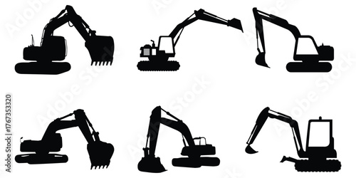 excavator silhouette set
