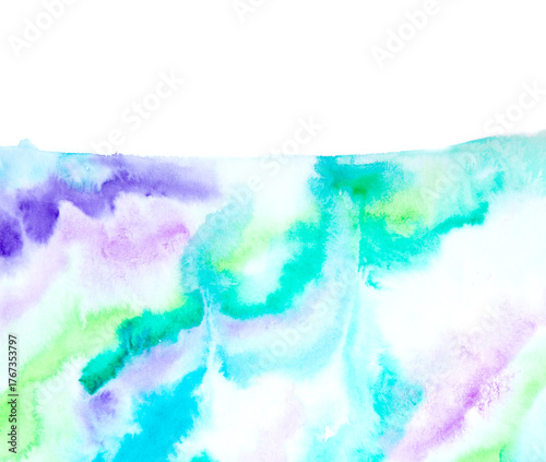 Real Hand Drawn Watercolor Blue, Green and Violet Wet Spots Background