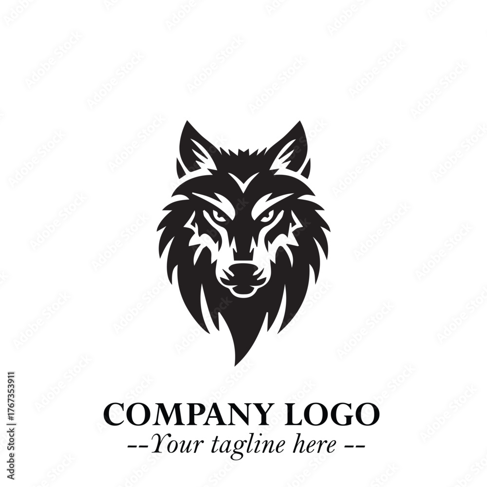 Fototapeta premium Fierce Head of Wolf Logo Symbol in Black on White Background with Bold Minimalist Modern Design