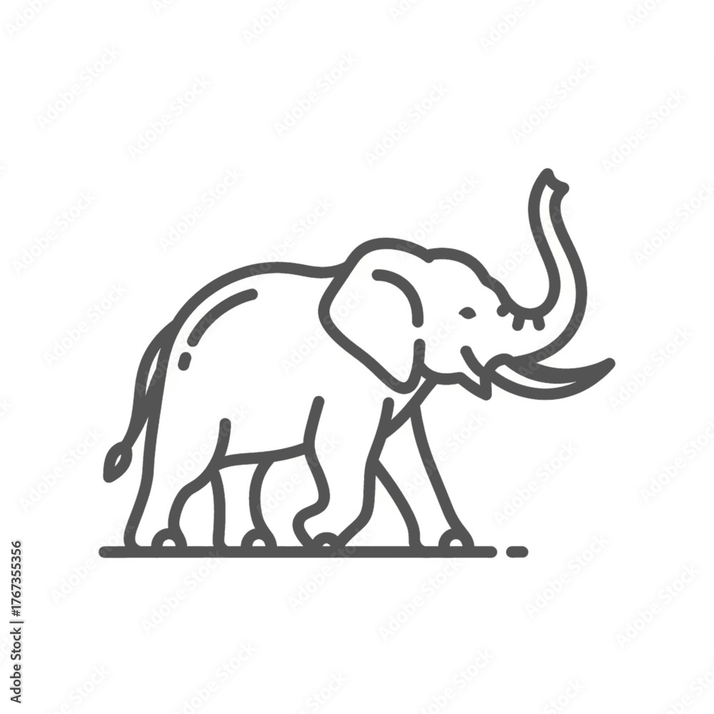Obraz premium Line Art Elephant Walking with Trunk Raised Illustration