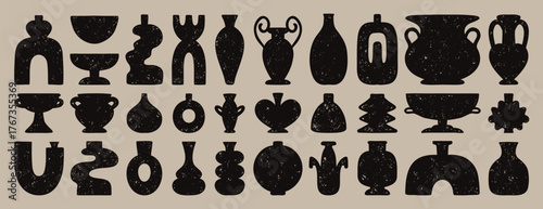 minimalism, elegance, classic vases and amphorae textured boho ceramic vases trendy minimalist style. pottery icons creative trendy forms