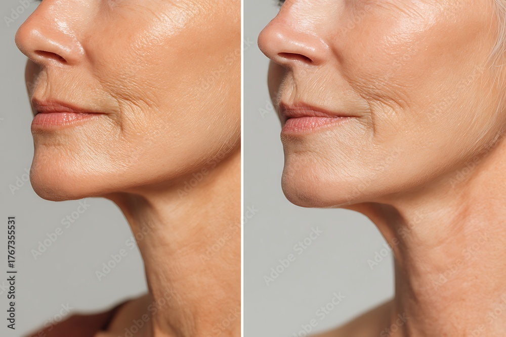 Obraz premium before-after jawline comparison firm youthful vs sagging aged skin