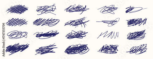 Hand drawn pen scribble strokes black line art doodle set