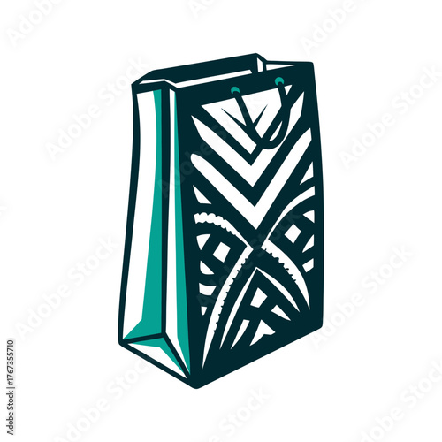 Stylish Shopping Bag with Abstract Tribal Pattern A brown paper bag bottom gusset folds inward simply