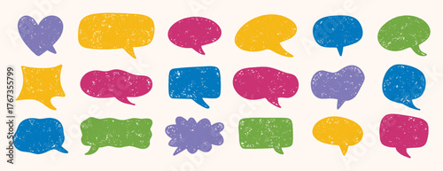 Hand drawn speech bubbles colored textured set dialogue design