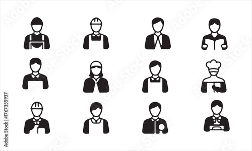 Collection of occupation icons isolated on white background for job concept
