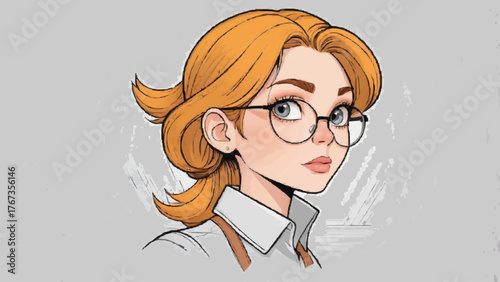 Young woman with glasses and a smile is looking like a businesswoman in an office