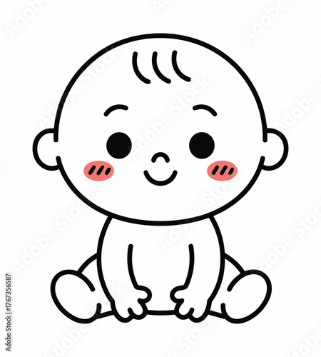 Cute cartoon baby sitting with a happy smiling face and rosy cheeks illustration