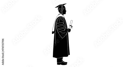 Graduation Graduate Silhouette with Diploma in Academic Robe