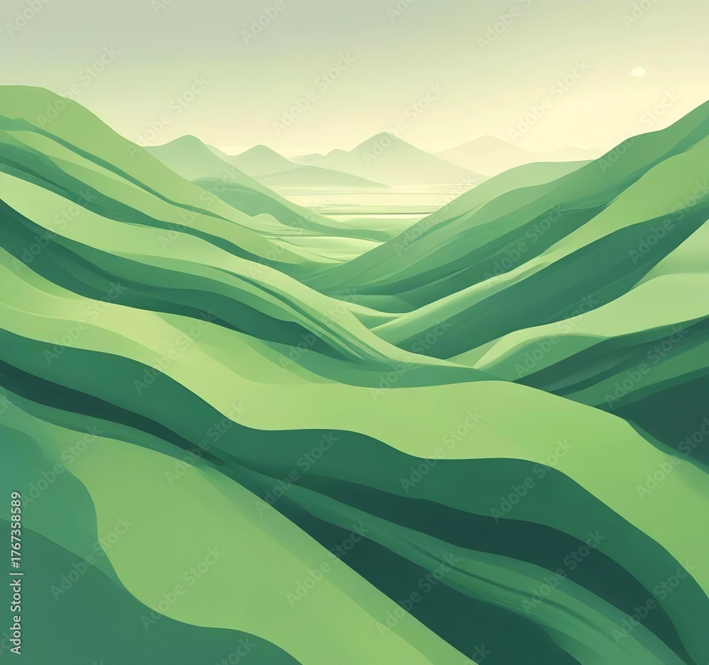 Fototapeta premium background flowing green leaf shapes blending into a soft landscape