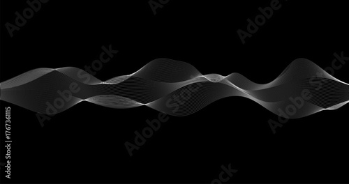 Radio Signal Wave of particles 3D grid surface on Black Background for Science Technology