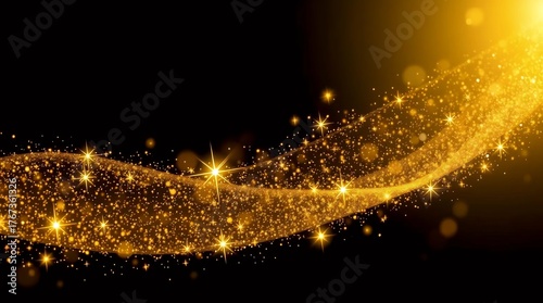 Glowing Golden Light Stream in Darkness