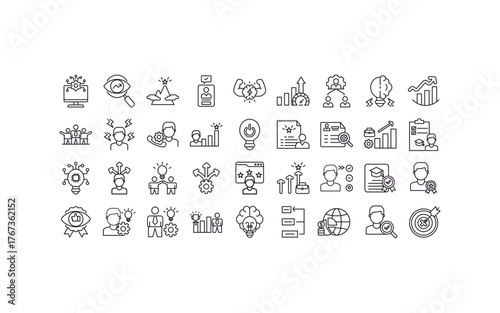 Success icon set for business management, strategy, and goal achievement. Suitable for presentations, reports, websites, infographics, and marketing materials.