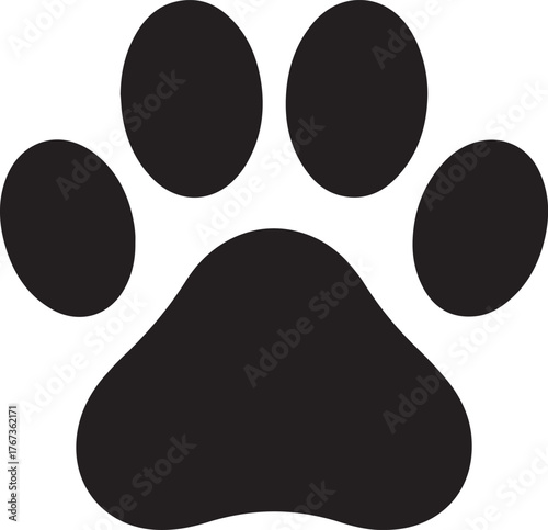 Black paw print icon isolated on vector, illustration