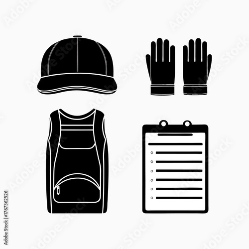 Set of black silhouette icons for work and outdoor activities