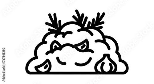 Cartoon cloud monster with angry eyes and a mischievous smile.