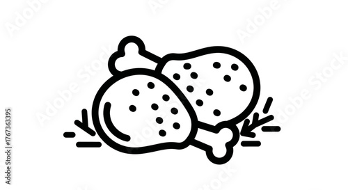 Chicken drumsticks icon food illustration black and white isolated on white background.
