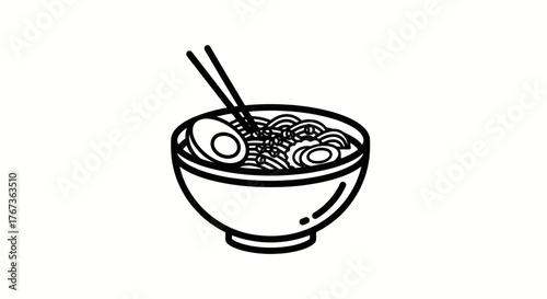 Delicious bowl of ramen with chopsticks and a boiled egg.