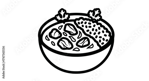 Delicious bowl of food with various ingredients and garnishes.