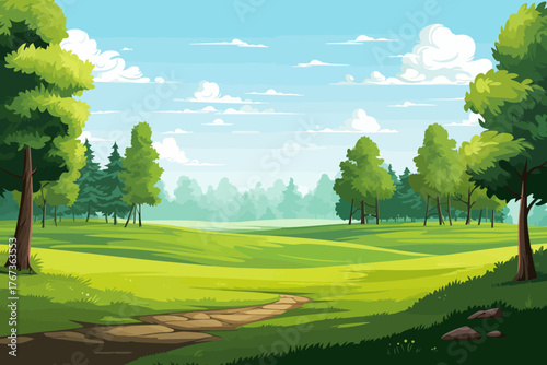 green hill landscape background with grass and trees for nature and outdoor concept