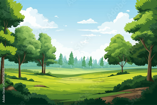green hill landscape background with grass and trees for nature and outdoor concept