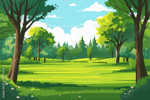green hill landscape background with grass and trees for nature and outdoor concept