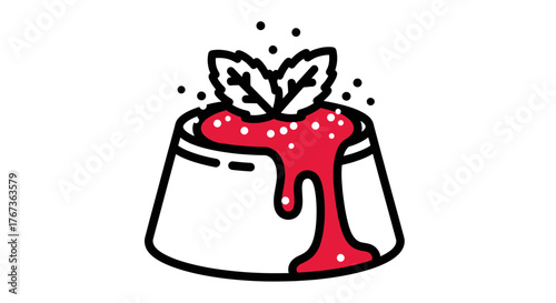 Delicious dessert with red sauce and mint leaves perfect for a sweet treat.