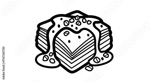 Delicious layered dessert with sweet sauce and decorative toppings.