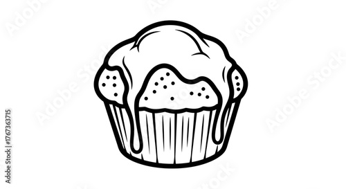 Delicious muffin with icing and chocolate chips perfect for breakfast or dessert.