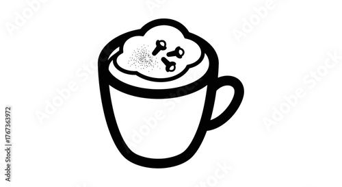 Hot beverage with whipped cream and spices a cozy winter drink.