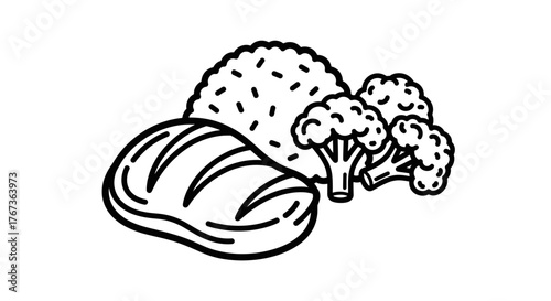 Healthy meal with grilled meat rice and broccoli a balanced diet.