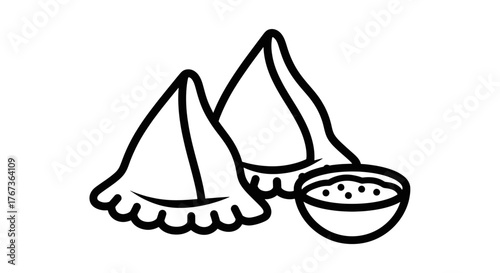 Samosas with a bowl of chutney a delicious Indian snack.