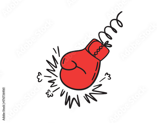 Red boxing glove with strong punch and cartoon explosion