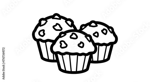 Three delicious muffins in a row perfect for breakfast or a snack.