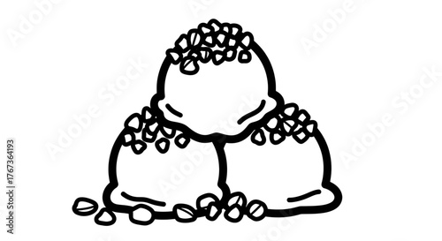 Three scoops of ice cream with chocolate chips on top.