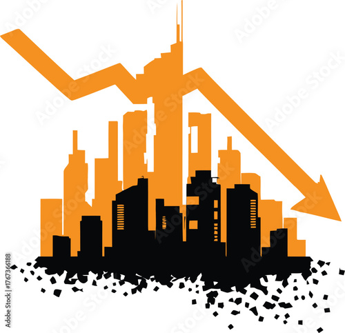 Cityscape financial crisis economic recession market crash stock decline business failure