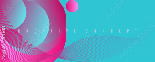 Abstract background features overlapping colorful shapes. Vibrant blue, pink, turquoise create modern design. Minimal text present. vector