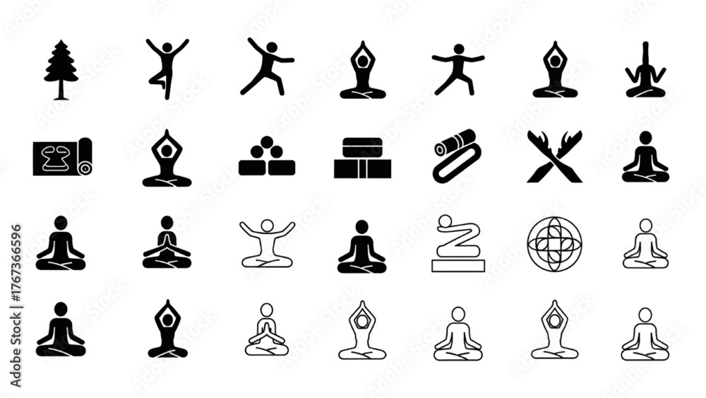 Naklejka premium Yoga Poses A Collection of Simplified Black and White Illustrations