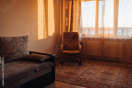 Old chair in vintage Soviet apartment interior