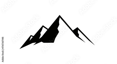 A stylized silhouette of jagged mountain peaks against a white background.