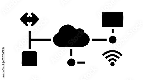 Vector art of cloud network diagram an illustration of a cloud network infrastructure, showcasing connectivity between devices and the cloud for data management