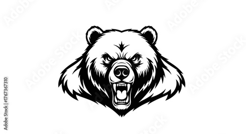 The fierce face of a grizzly bear is depicted in this detailed illustration.