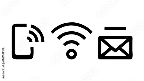 Vector art of this vector graphic features a minimalist design with three distinct icons the first icon represents a smartphone, the second a wifi signal, and the third an email