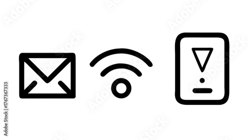 Vector art of this vector graphic features a minimalist design with three distinct icons the first icon represents an email, the second a wifi signal, and the third a tablet