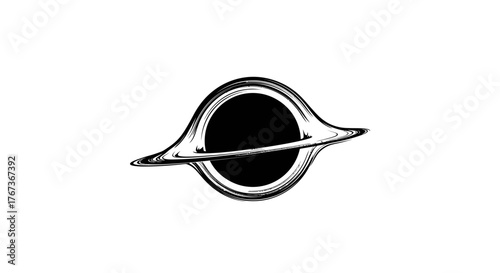 Stylized illustration of a black hole with a gravitational lensing effect.