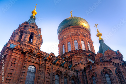 The Cathedral of the Holy Wisdom of God or Saint Sophia Cathedral in Harbin, a former Russian Orthodox church located in the central district of Daoli, Harbin, Heilongjiang, China
